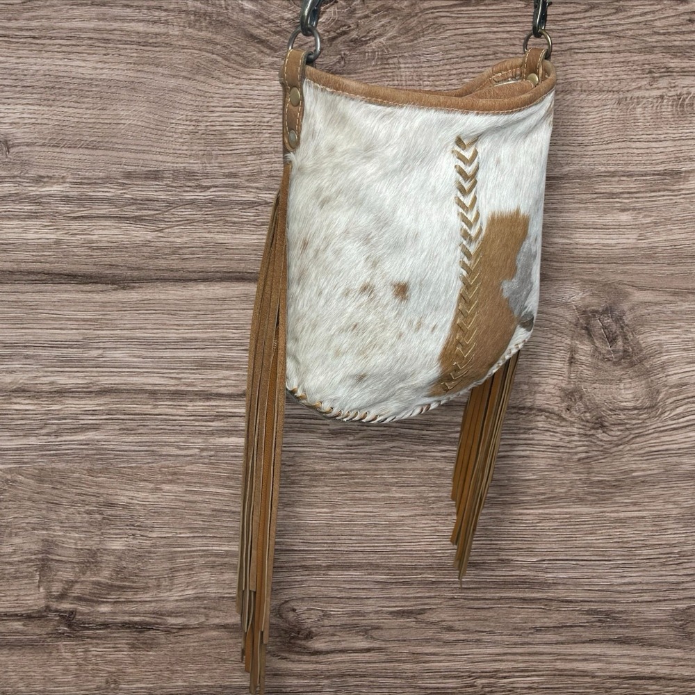 Myra Bag Edgy Calfhair Leather Fringe Crossbody Shoulder Bag Boho Hippie Western - Picture 3 of 10